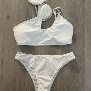 White Floral Bikini Sets & pearl cover ups